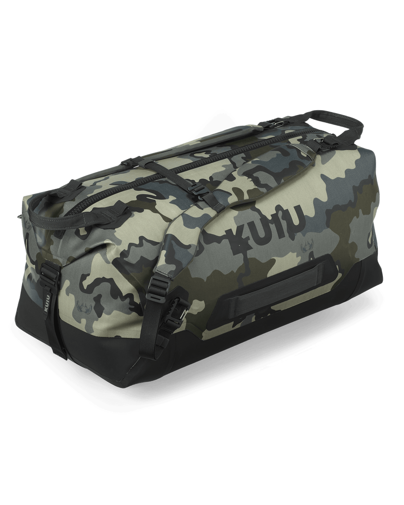 Front Angled Profile of Kodiak 3000 Submersible Duffel in Vias Camouflage