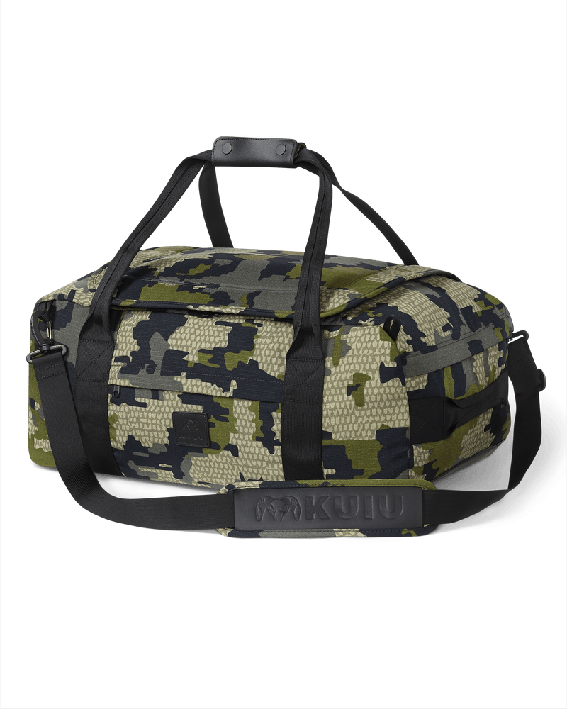 Front, Angled View of Base Camp Cordura Duffel in Verde Camouflage