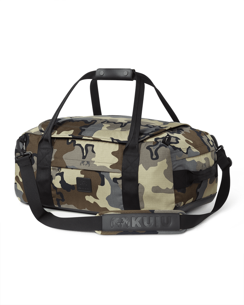 Front, Angled View of Base Camp Cordura Duffel in Vias Camouflage