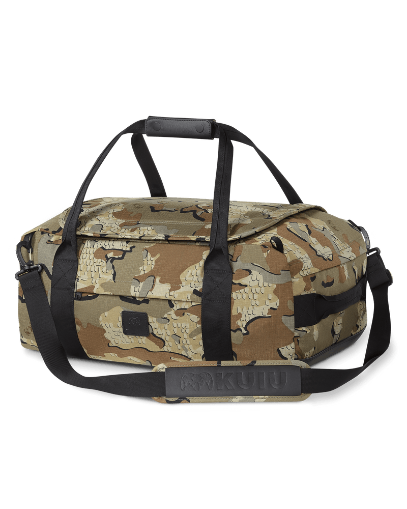 Front, Angled View of Base Camp Cordura Duffel in Vias Camouflage