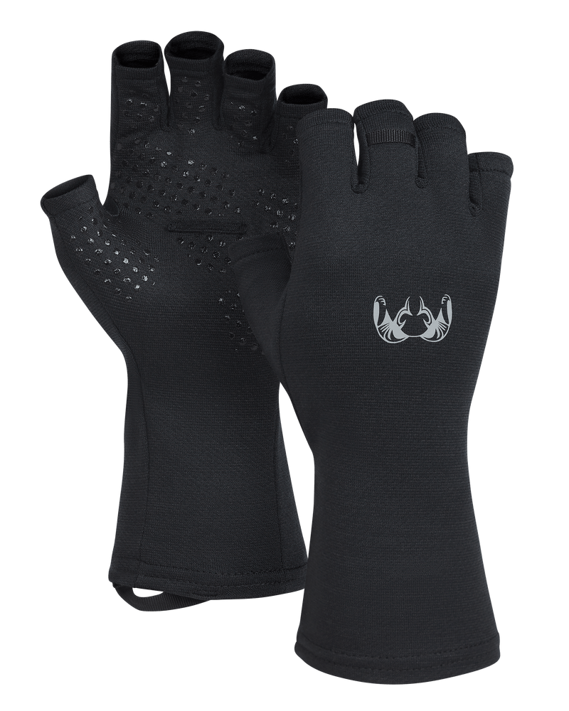 Front and Back of Ultra Merino 210 Fingerless Glove in Black