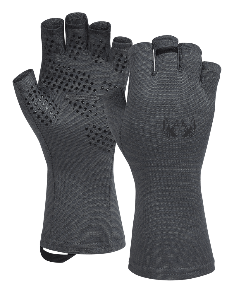 Front and Back of Ultra Merino 210 Fingerless Glove in Gunmetal Grey