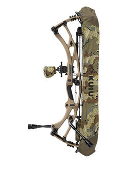 SFS Bow Kit in Valo Camouflage covering the strings, fletchings, and sight apeture on a Hoyt compound bow