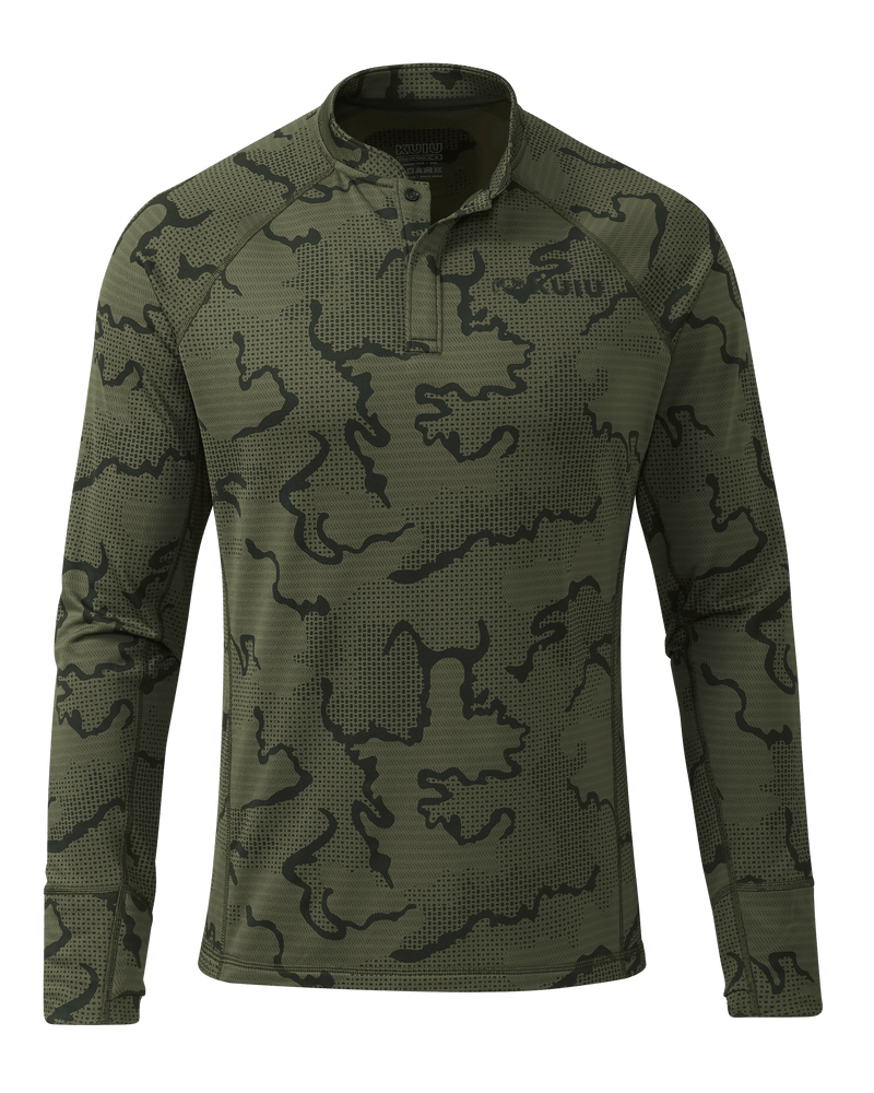 Front of Ridgepoint Fleece Henley in Olive Green Tonal Pattern