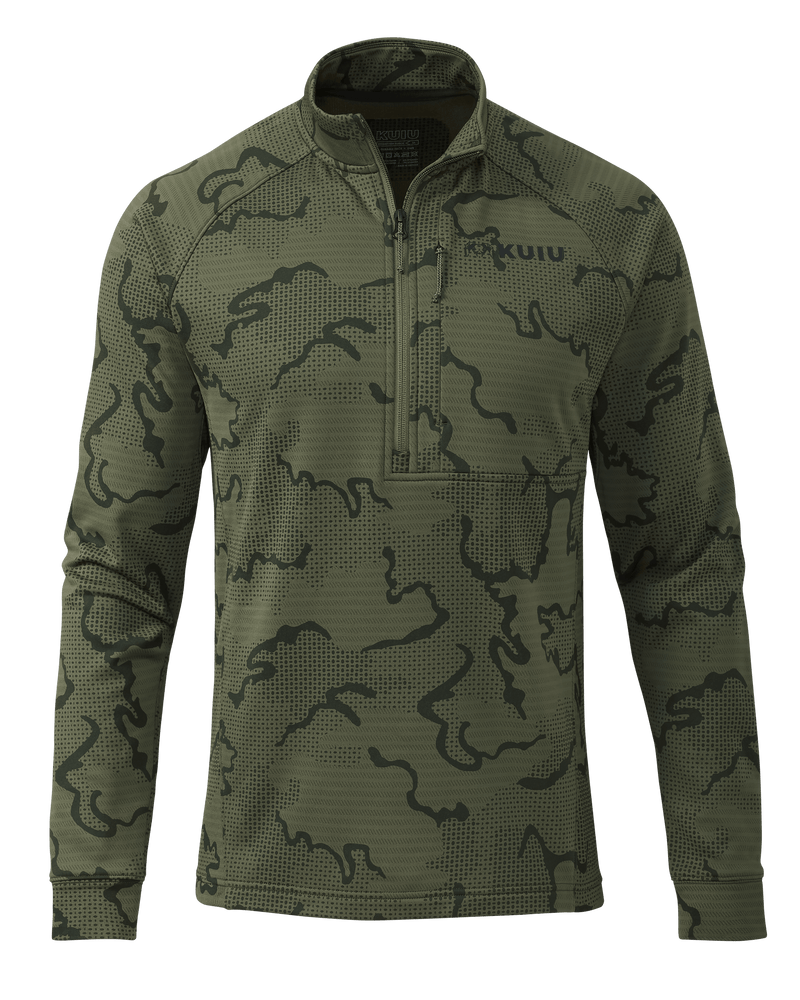 Front of Ridgepoint Fleece Zip-T in Olive Green Tonal Pattern