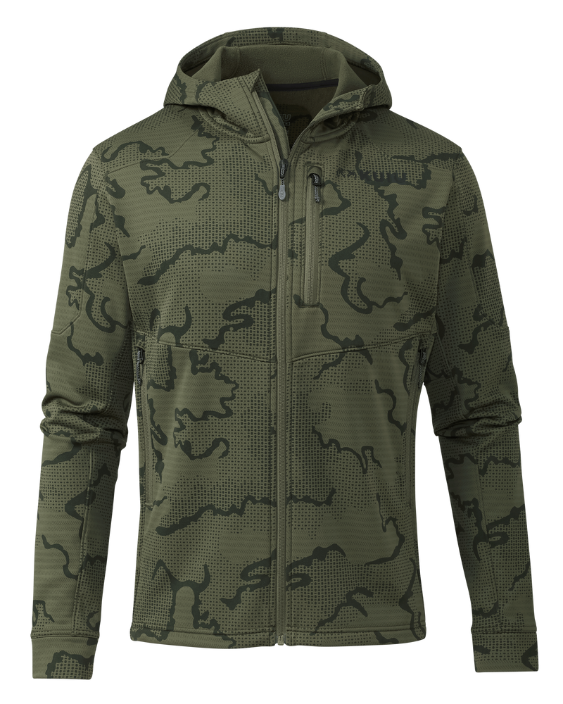 Front of Ridgepoint Fleece Hoodie in Olive Green Tonal Pattern