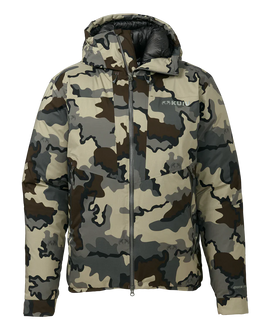 Front of Super Down Burner Parka in Vias Camouflage