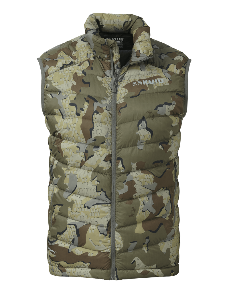 Front of Super Down LT Vest in Valo Camouflage