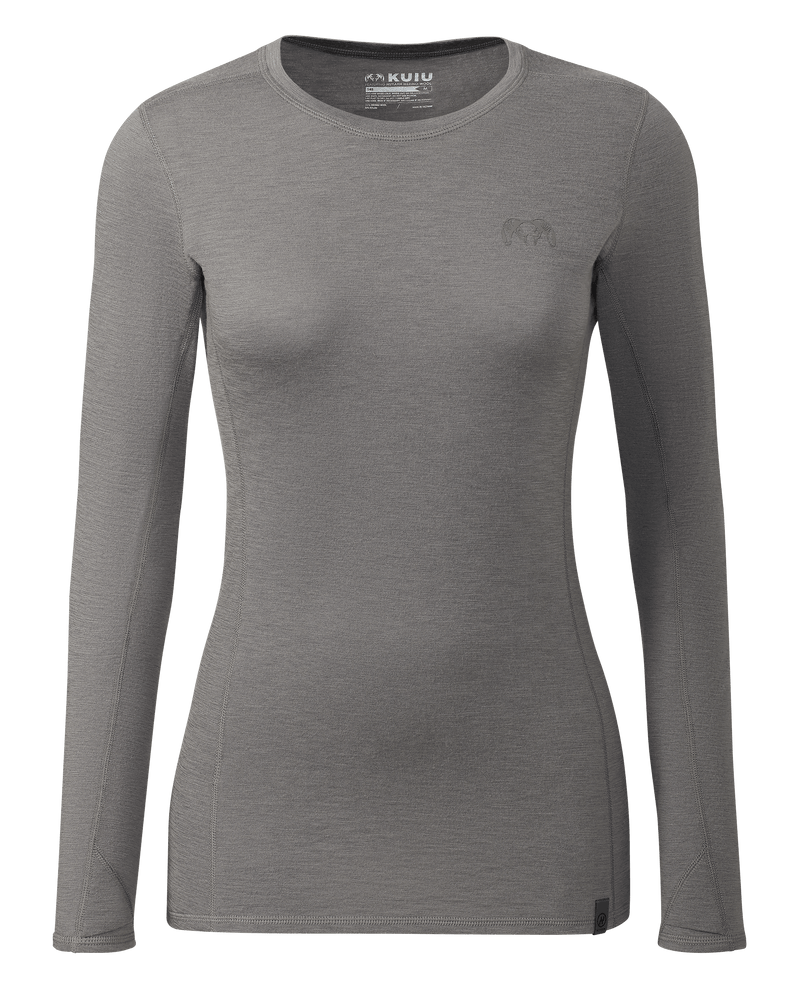 Front of Women's Ultra Merino 145 LS Crew in Warm Grey