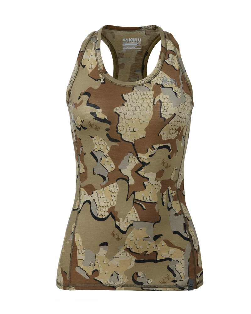 Front of Women's ULTRA Merino 145 Racerback Tank Top in Valo Camouflage