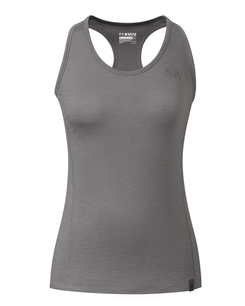 Front of Women's ULTRA Merino 145 Racerback Tank Top in Warm Grey