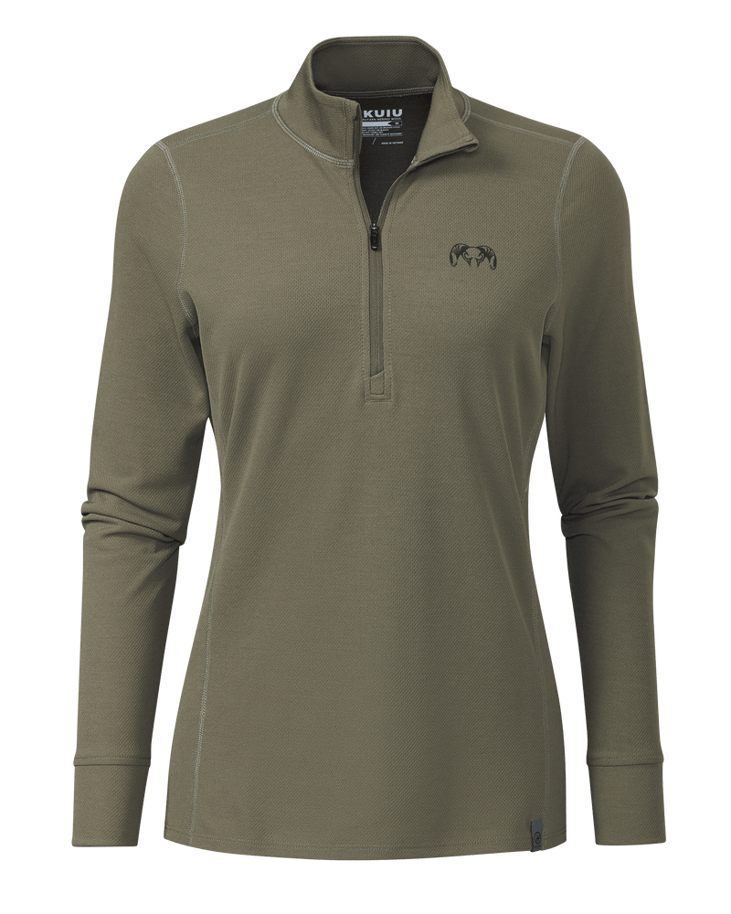 Front of Women's PRO Merino 200 Zip-T in Ash Brown