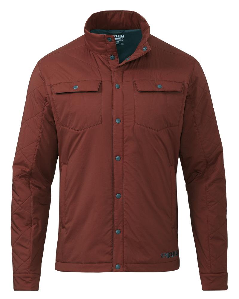 Front of Base Camp Insulated Snap Shirt in Fired Brick Red