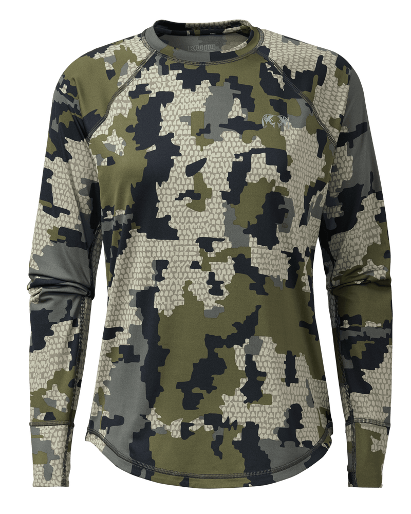 Front of Women's Gila Long Sleeve Crew in Verde Camouflage