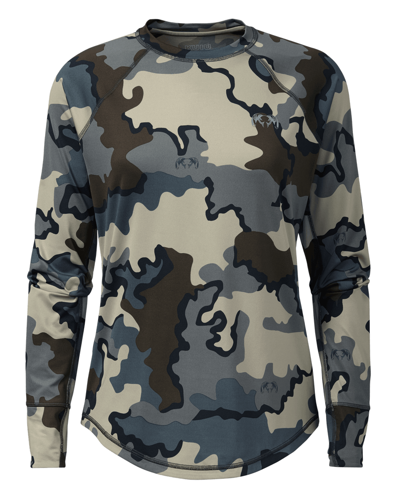 Front of Women's Gila Long Sleeve Crew in Vias Camouflage