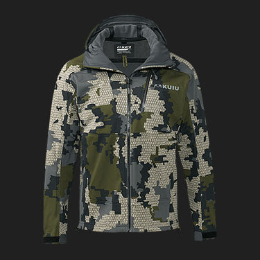 KUIU's Axis Hybrid Hooded Jacket in Verde Camo.