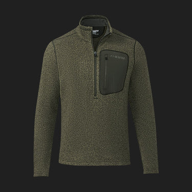 KUIU's Base Camp Pullover Sweater in Olive Heather.