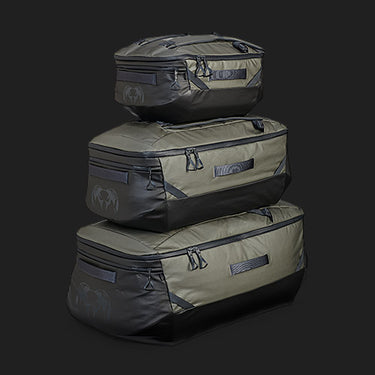 KUIU's Waypoint Duffels in Stone, featuring sizes 10400, 5800, and 2800