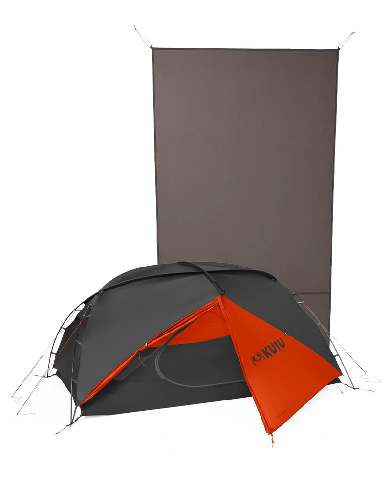 Mountain Star Two Person Tent in Gunmetal-Orange Color and Footprint 