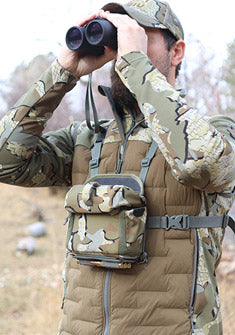 Hunter glassing and wearing PRO G3 Bino Harness in Valo Camouflage