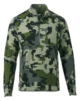 Front of KUIU's HeavyWeight 290 Fleece Zip-T in Verde Camouflage.