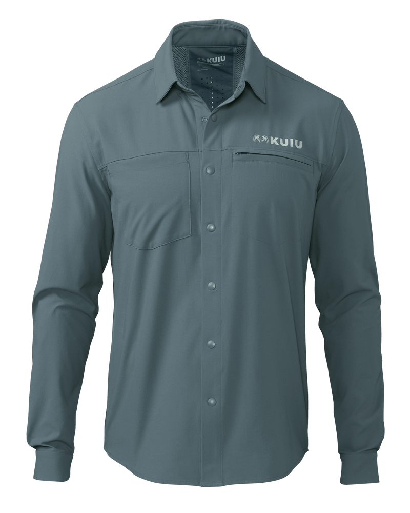 Front of Mesa Vented Long Sleeve Snap Shirt in Storm Blue Grey Color